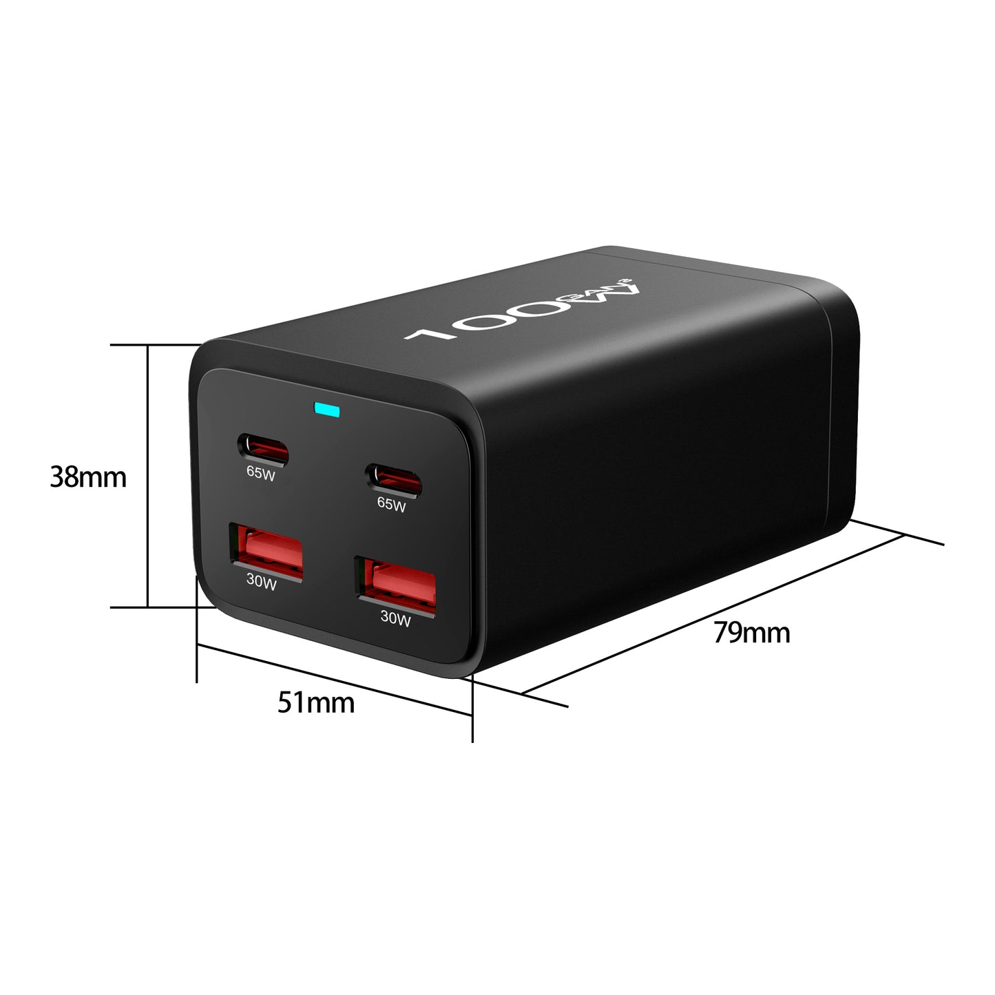 USB C Fast 100W 4-Port Charging Fast GaN Charger Power Adapter For iPhone 14/13/12 Series, Samsung Galaxy S23/S22/S21