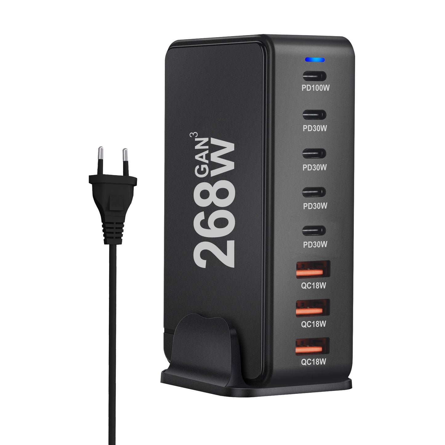 268W GaN Desktop Charger 8-Port USB PD Charger Quick Charge 3.0 USB Type C Fast Charger Mobile USB Charger for iPhone 15 MacBook