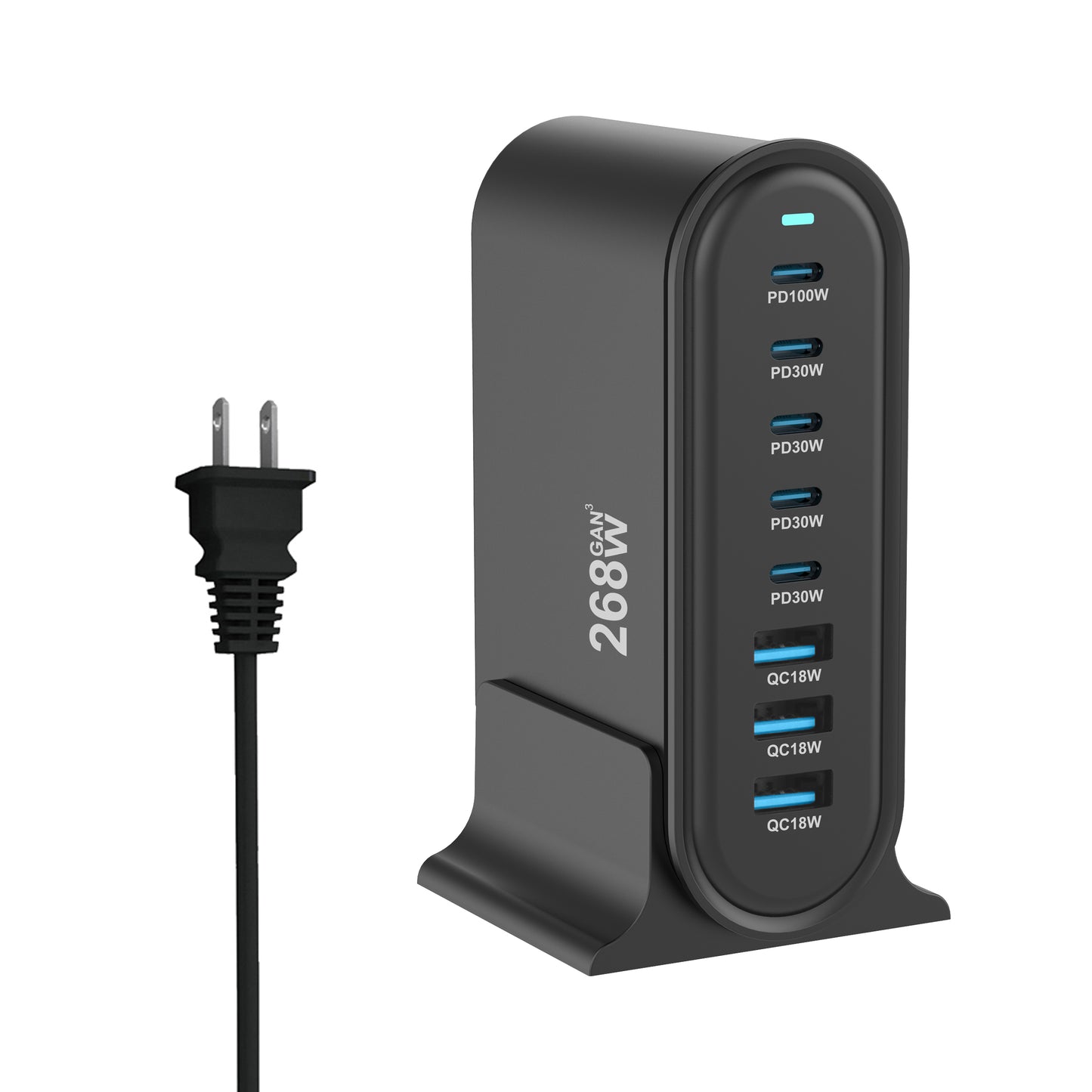 USB C Fast Charger GaN Charger 268W Multi-Port USB Charger 8-Port Charging Station Hub Fast Compact GaN Charger Power Adapter