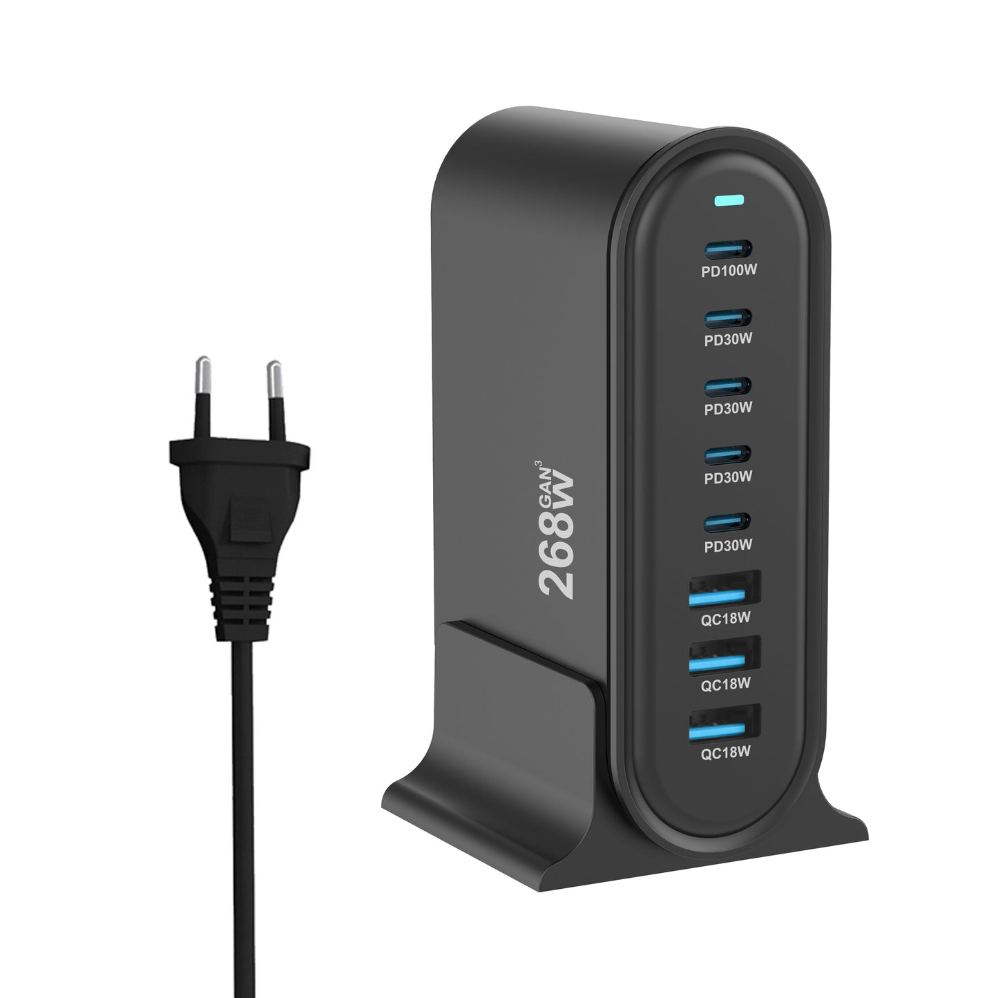 USB C Fast Charger GaN Charger 268W Multi-Port USB Charger 8-Port Charging Station Hub Fast Compact GaN Charger Power Adapter