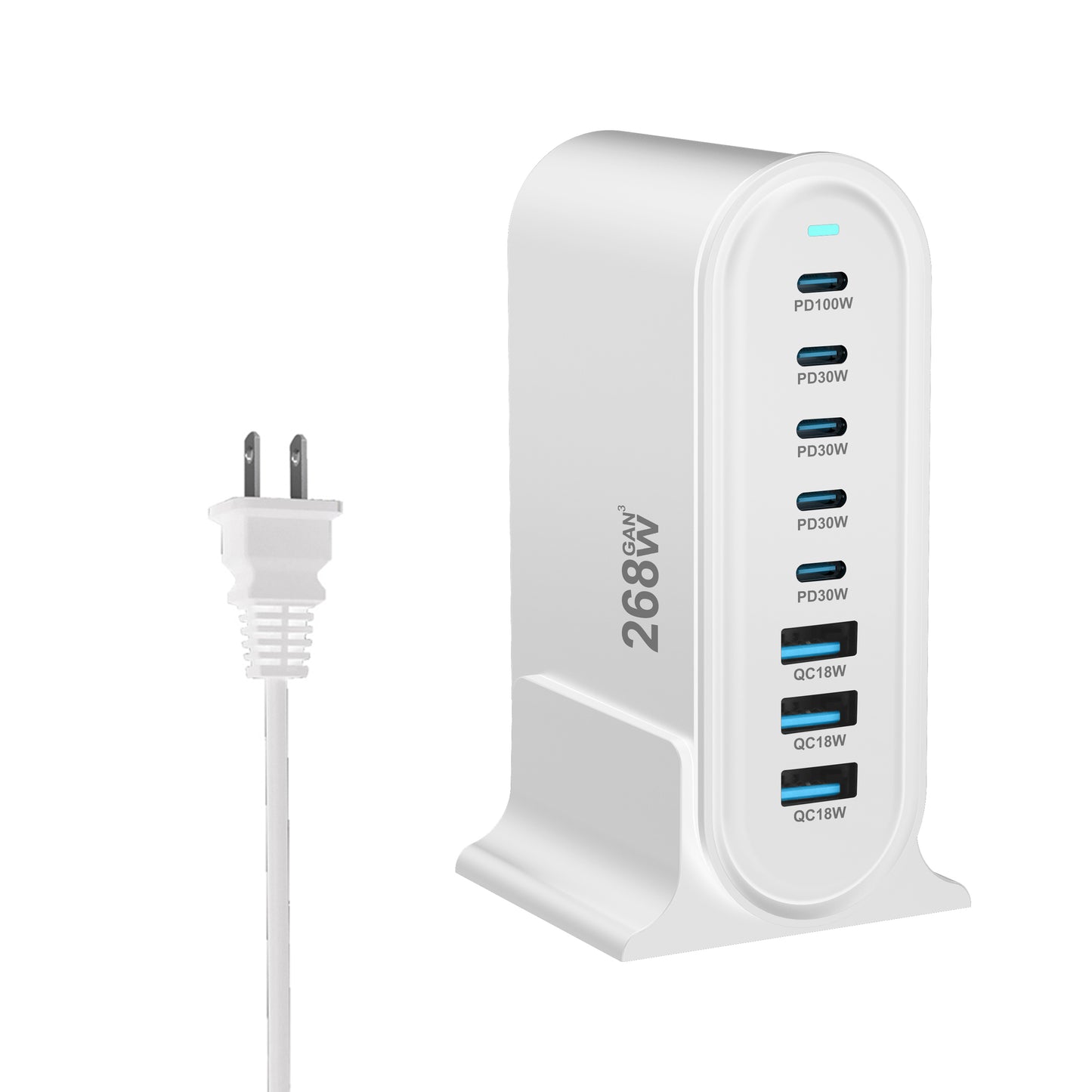 USB C Fast Charger GaN Charger 268W Multi-Port USB Charger 8-Port Charging Station Hub Fast Compact GaN Charger Power Adapter