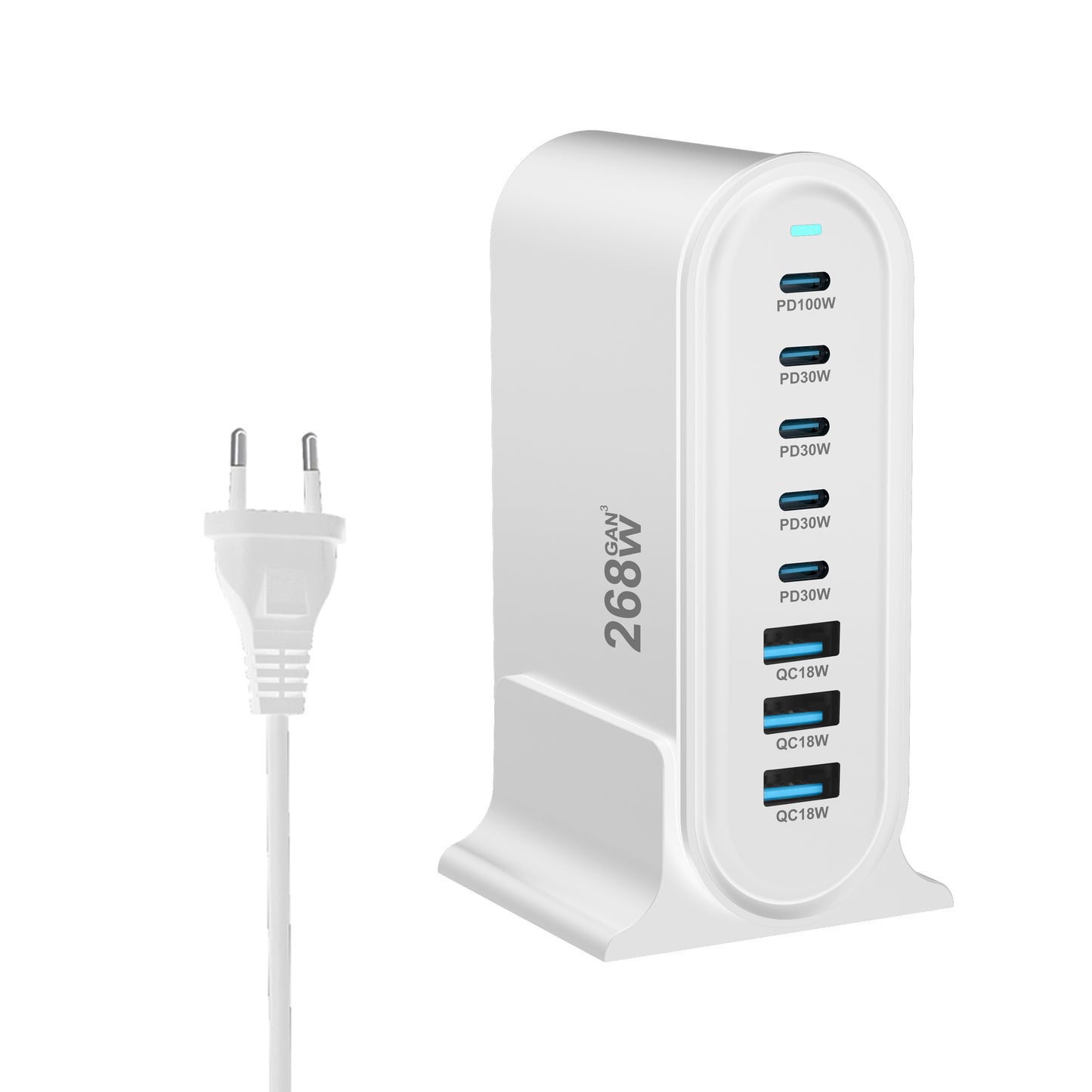 USB C Fast Charger GaN Charger 268W Multi-Port USB Charger 8-Port Charging Station Hub Fast Compact GaN Charger Power Adapter