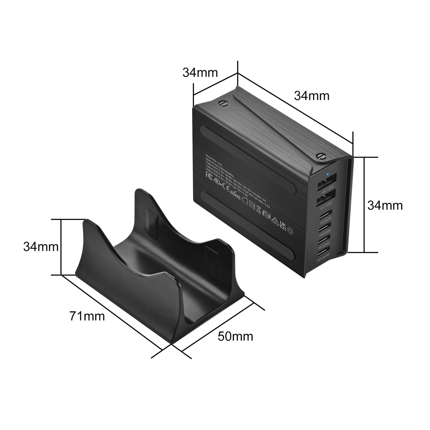 200W 6-Port GaN USB C Charger Quick Charge QC PD 3.0 USB C Type C Fast USB Charger For iPhone 15 14 13 12 Pro MacBook