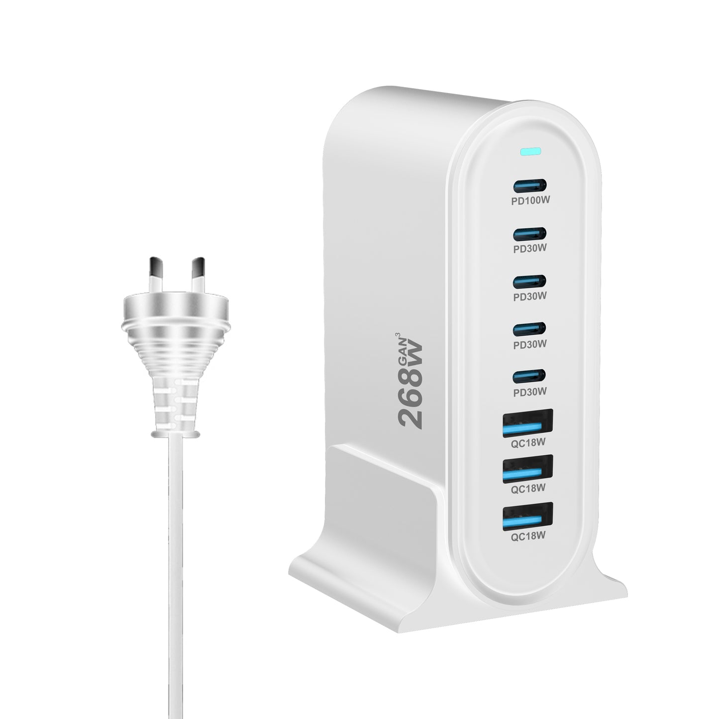 USB C Fast Charger GaN Charger 268W Multi-Port USB Charger 8-Port Charging Station Hub Fast Compact GaN Charger Power Adapter