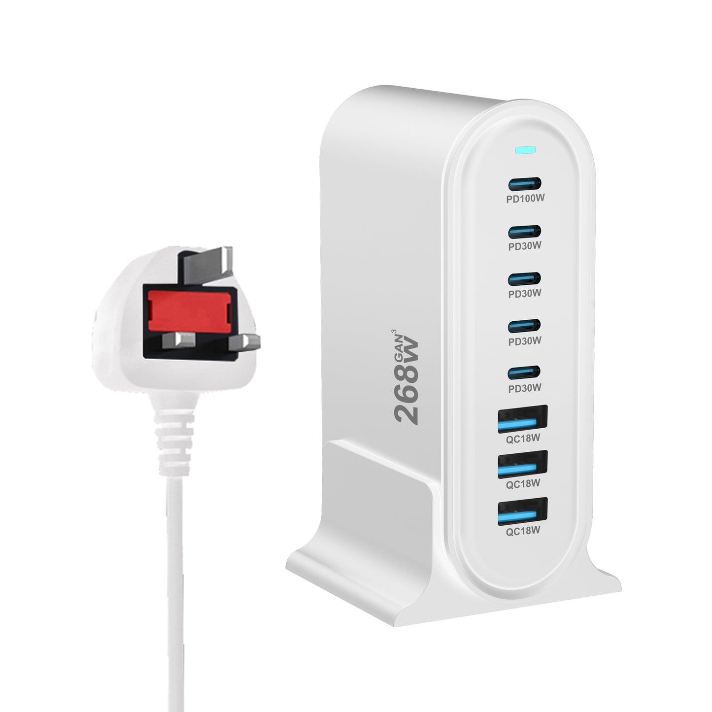 USB C Fast Charger GaN Charger 268W Multi-Port USB Charger 8-Port Charging Station Hub Fast Compact GaN Charger Power Adapter