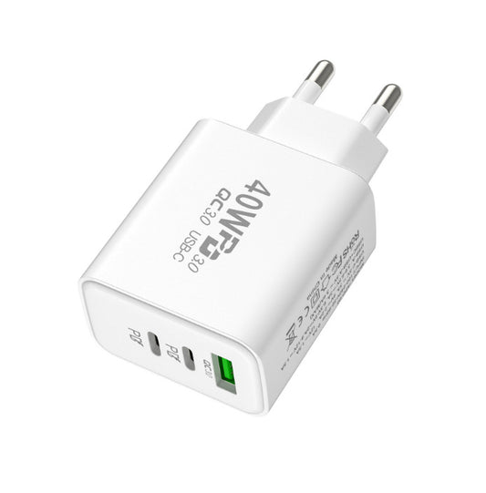 40W Dual PD+QC3.0 charger Cross-border New PD three-port charger 40W dual TYPE-C port adapter EU